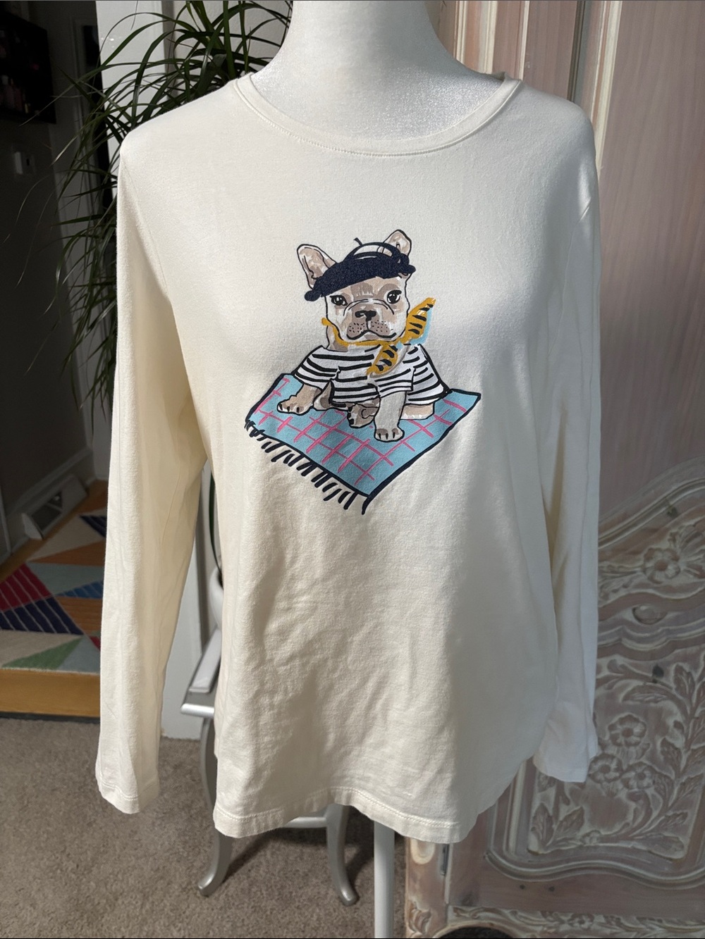 Talbots French Bulldog Frenchie long-sleeve graphic t-shirt.